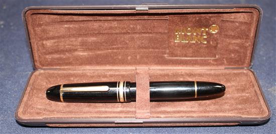 A Montblanc Meisterstuck No.149 fountain pen, with two colour nib, in brown suede effect box, pen 14.75cm